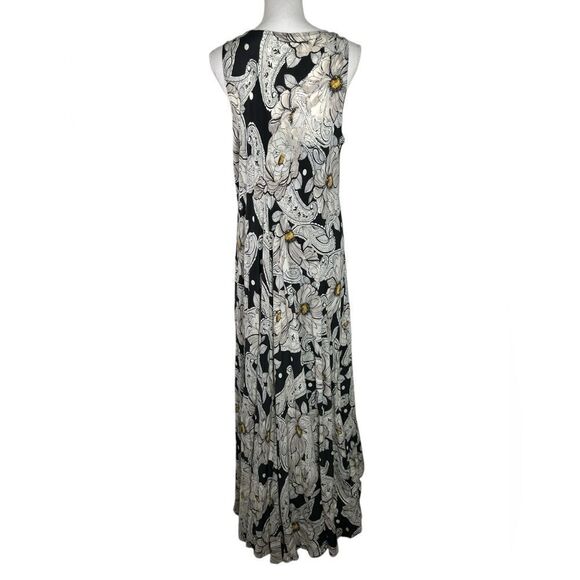 Johnny Was Biya Black Floral Silk Maxi Dress in Black and White Yellow Size L - Picture 7 of 13